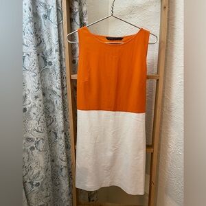 ZARA Basic Women’s Orange White Colorblock Sleeveless Shift Dress L